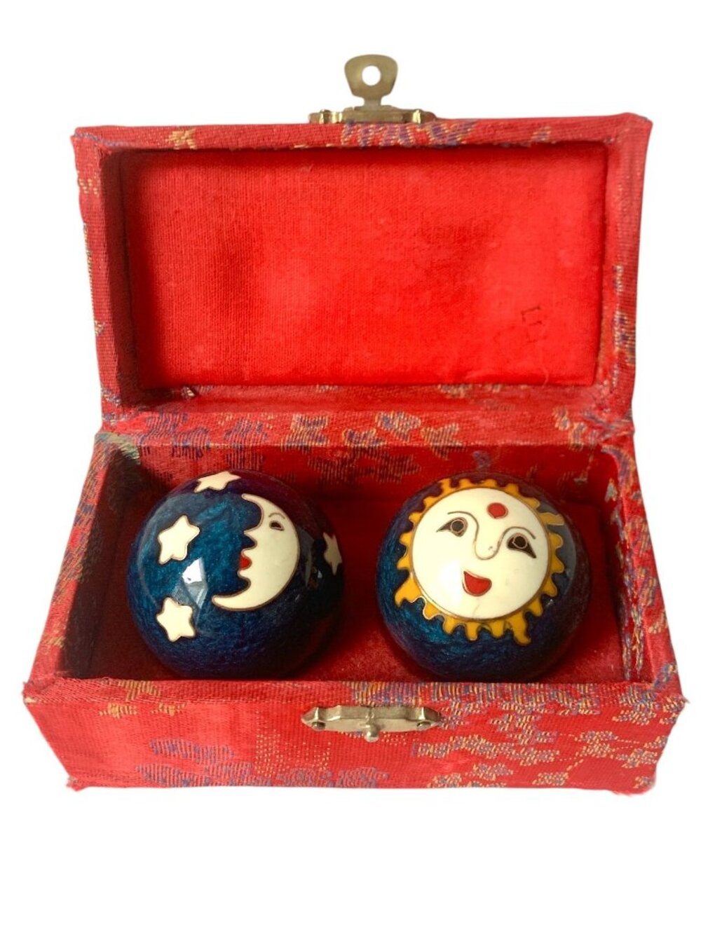 Vintage Cloisonne Baoding Balls Sun Moon Stars Chinese Medicine Balls Meditation